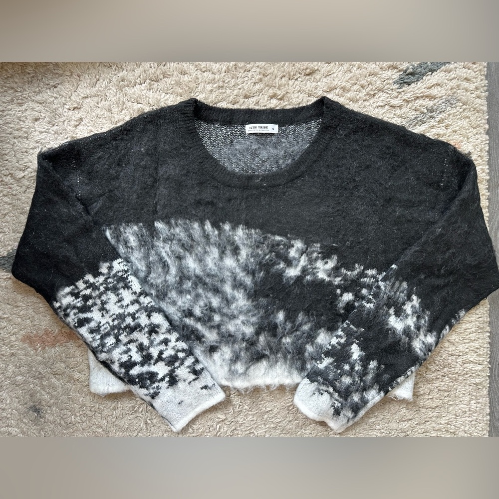 12th Tribe Charcoal and Ivory Fuzzy Sweater
